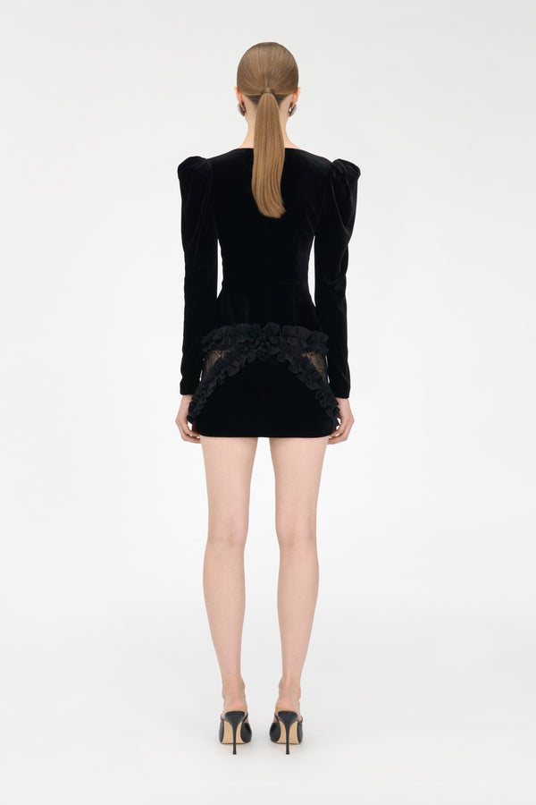 Alessandra Rich VELVET AND LACE MINI DRESS