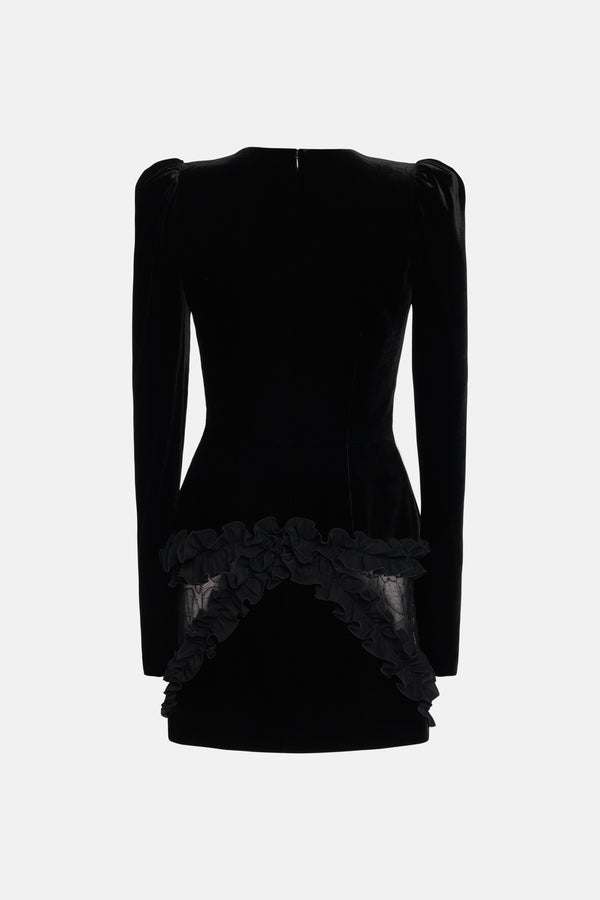 alessandra rich VELVET AND LACE MINI DRESS