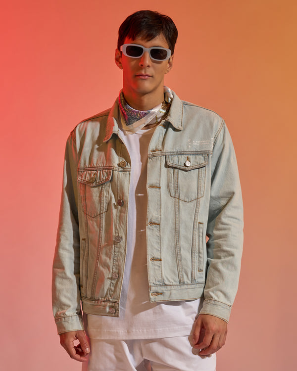 Alessandro Dell´acqua ADA Logo Light Washed Denim Jacket Light Blue