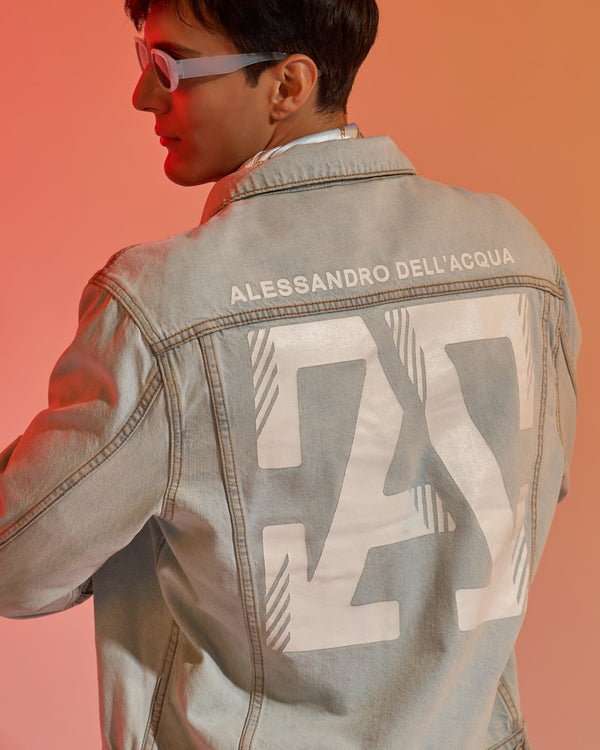 Alessandro Dell´acqua ADA Logo Light Washed Denim Jacket Light Blue