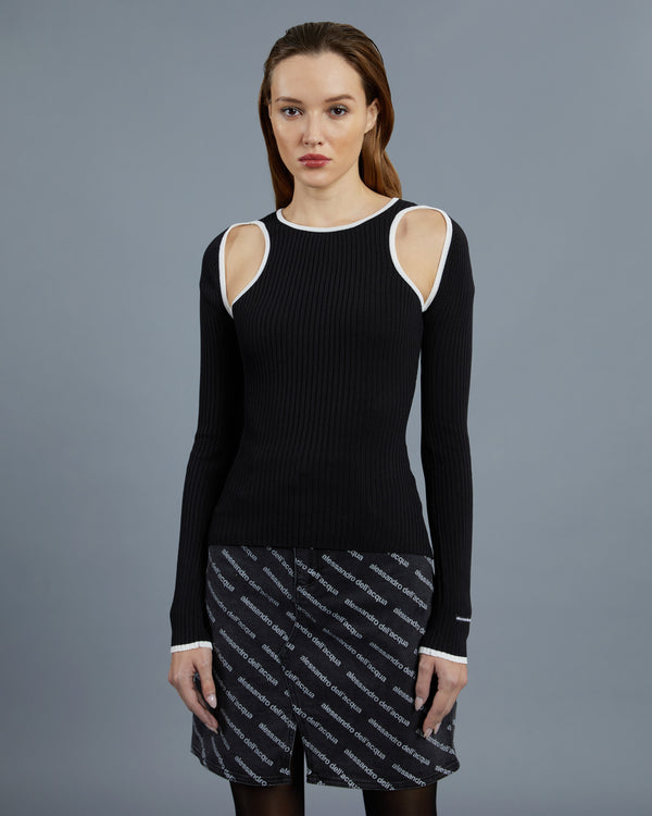 Alessandro Dell´acqua Cut-Out Ribbed Top Black