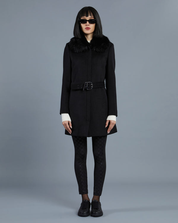 alessandro dell´acqua Faux Fur Belted Coat Black