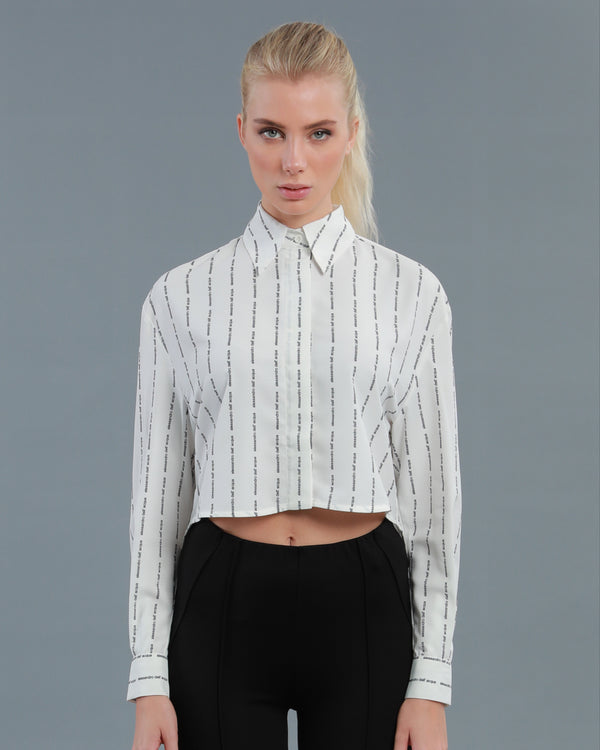 Alessandro Dell´acqua All-Over Logo Cropped Shirt Off-White
