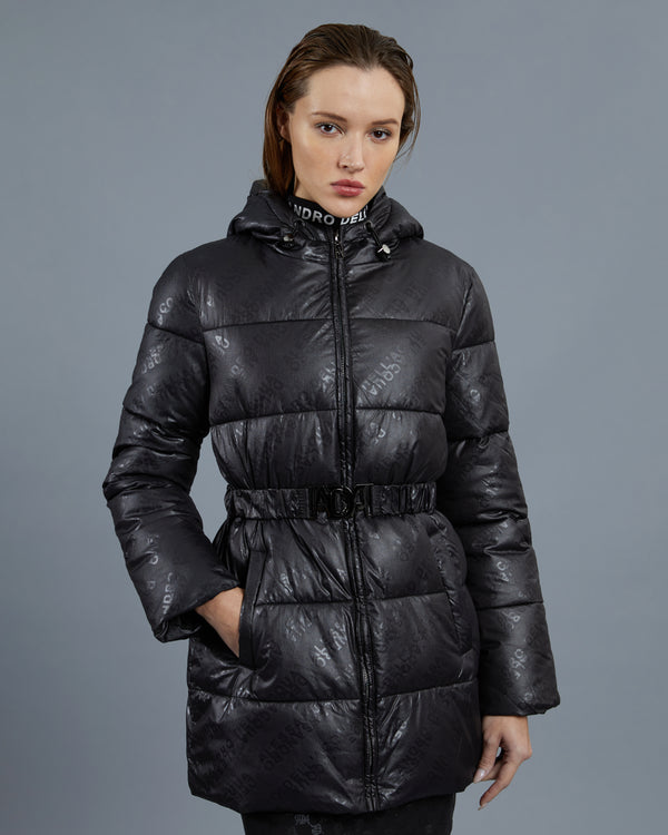 Alessandro Dell´acqua All-Over Print Hooded Puffer Jacket Black