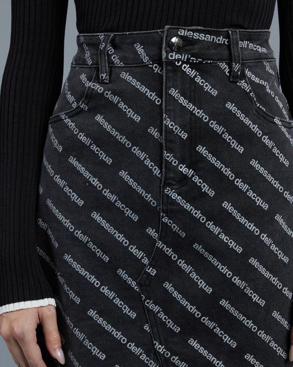 Alessandro Dell´acqua All-Over Printed Denim Skirt Grey
