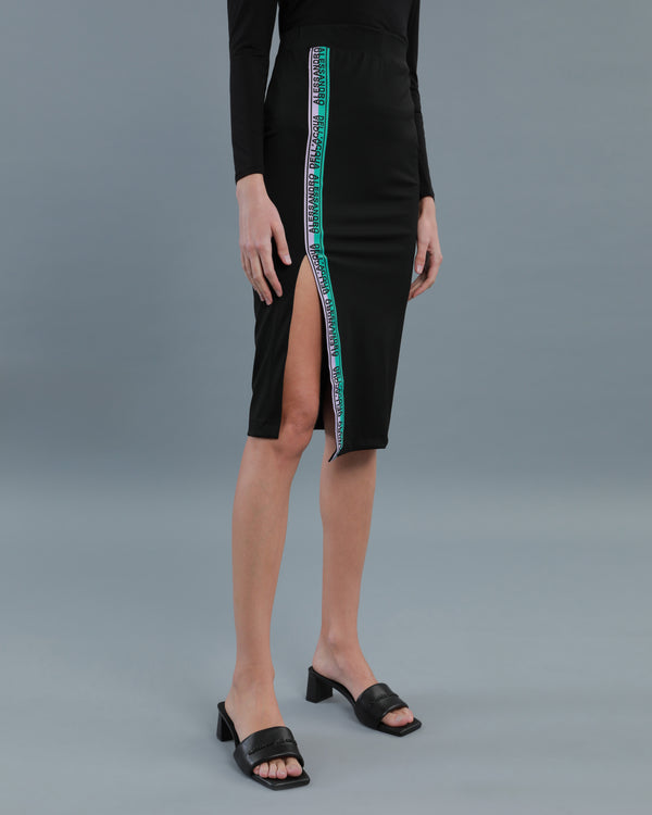 Alessandro Dell´acqua Bi-Color Logo Tape Pencil Skirt Black