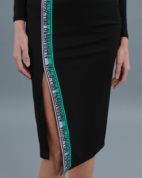 Alessandro Dell´acqua Bi-Color Logo Tape Pencil Skirt Black