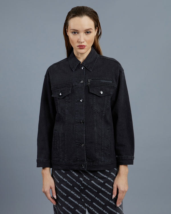 Alessandro Dell´acqua Brand Print Denim Jacket Grey