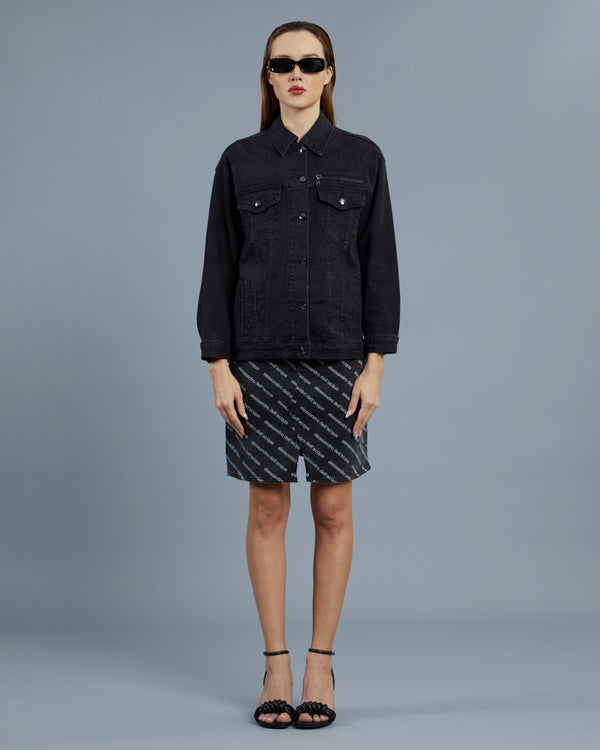 alessandro dell´acqua Brand Print Denim Jacket Grey