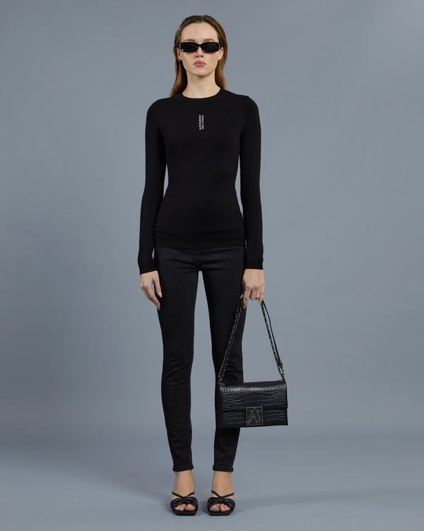 alessandro dell´acqua Brand Printed Front Knit Top Black