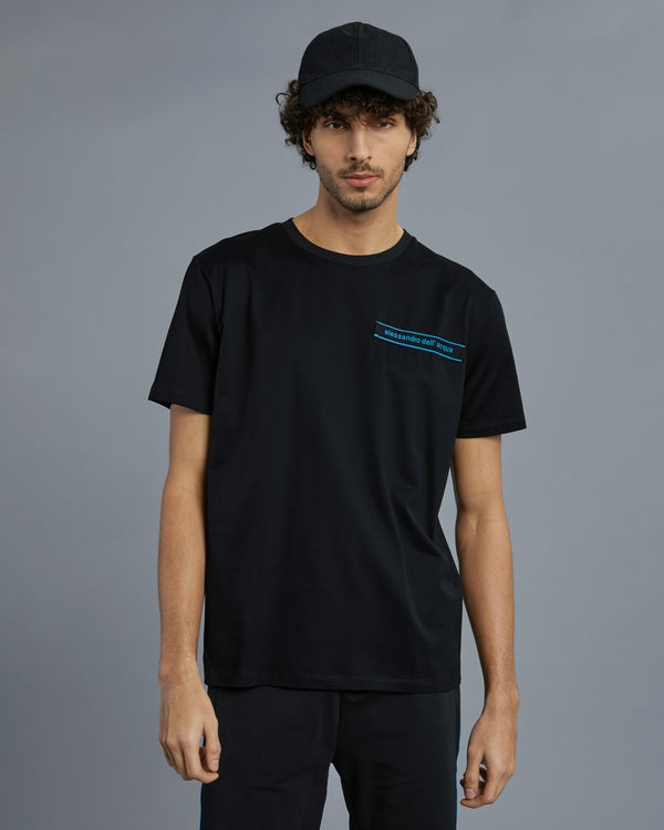 Alessandro Dell´acqua Contrasting Brand Tape T-Shirt Black