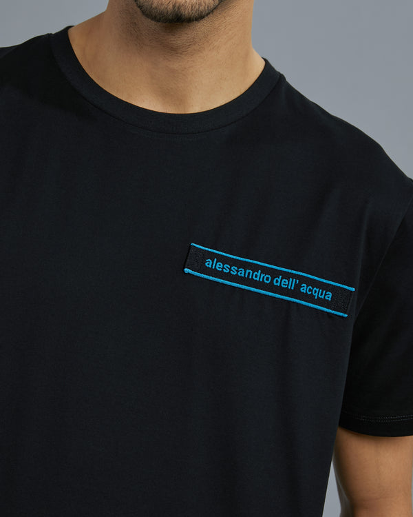 Alessandro Dell´acqua Contrasting Brand Tape T-Shirt Black