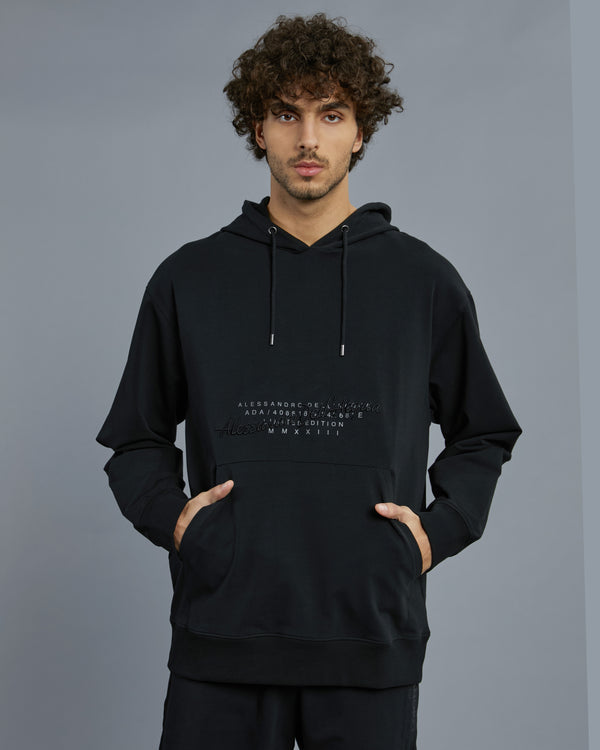 Alessandro Dell´acqua Embroidered And Printed ADA Hoodie Jacket Black