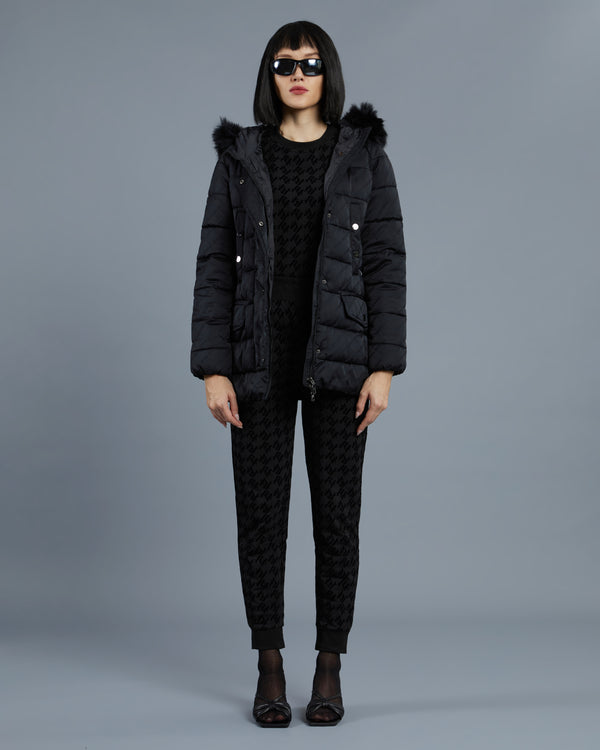 alessandro dell´acqua Faux Fur Hooded Puffer Jacket Black