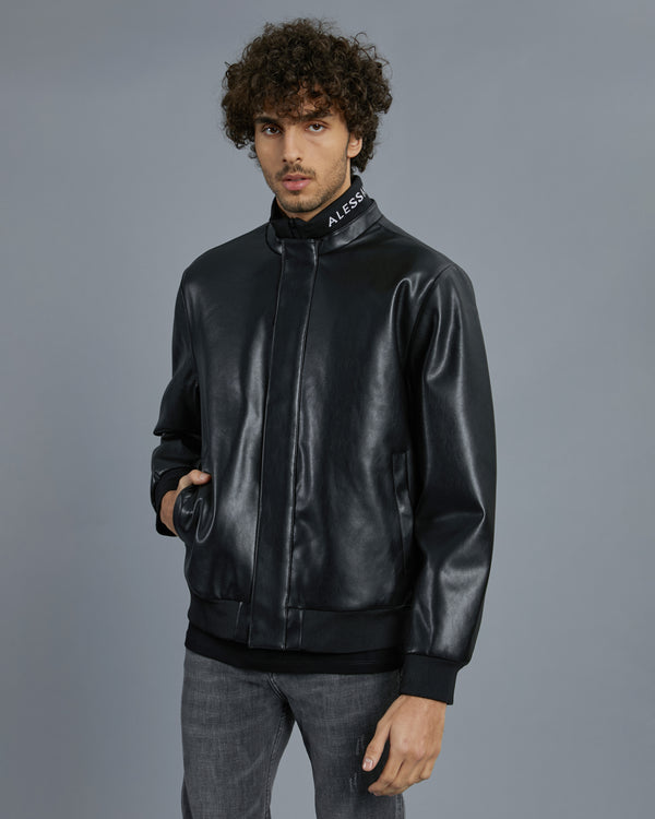 Alessandro Dell´acqua Knitted Collar Leather Jacket Black