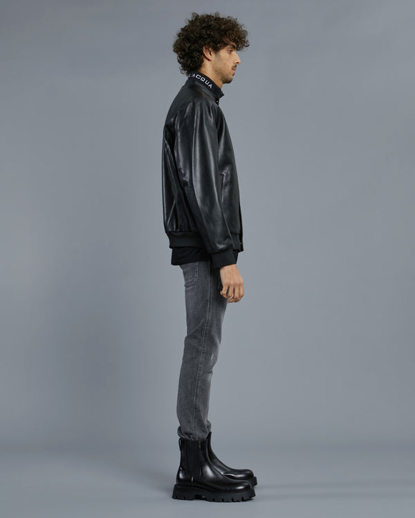 Alessandro Dell´acqua Knitted Collar Leather Jacket Black