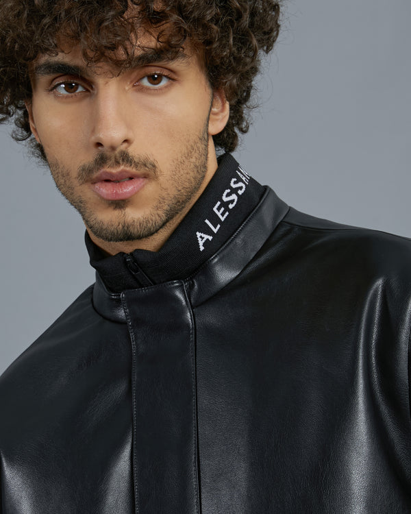 Alessandro Dell´acqua Knitted Collar Leather Jacket Black