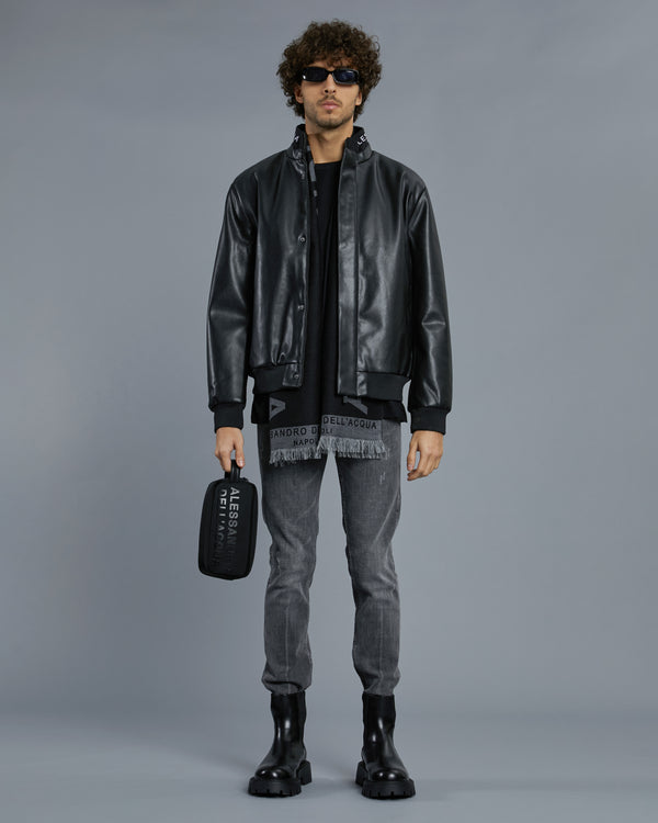 alessandro dell´acqua Knitted Collar Leather Jacket Black