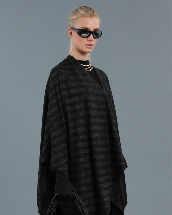 Alessandro Dell´acqua Logo All-Over Ribbed Poncho Black