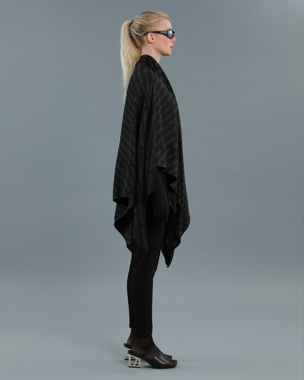 Alessandro Dell´acqua Logo All-Over Ribbed Poncho Black
