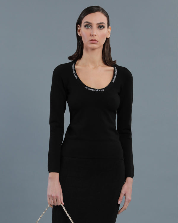 Alessandro Dell´acqua Logo Tape Scoop Neck Top Black