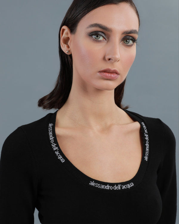 Alessandro Dell´acqua Logo Tape Scoop Neck Top Black
