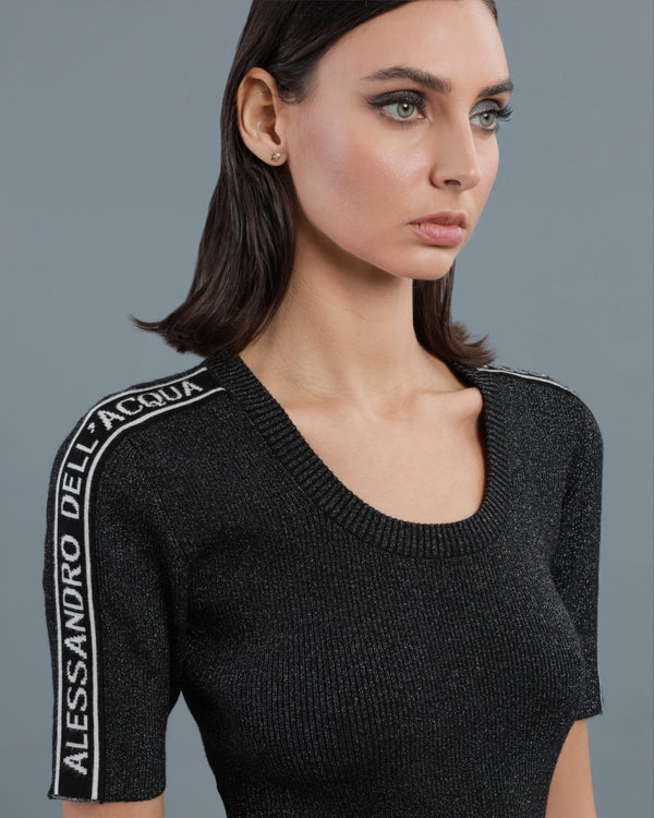 Alessandro Dell´acqua Lurex Blend Scoop Neck Dress Black