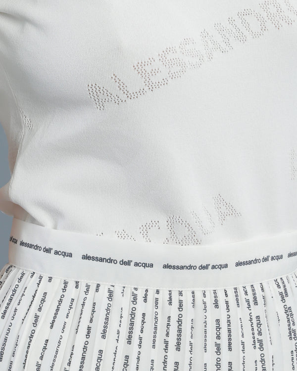Alessandro Dell´acqua Pinstripe Logo Pleated Skirt Off-White