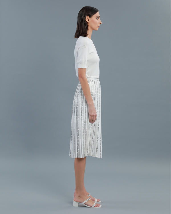 Alessandro Dell´acqua Pinstripe Logo Pleated Skirt Off-White