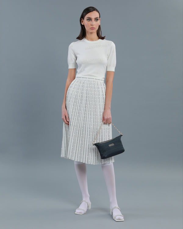 alessandro dell´acqua Pinstripe Logo Pleated Skirt Off-White