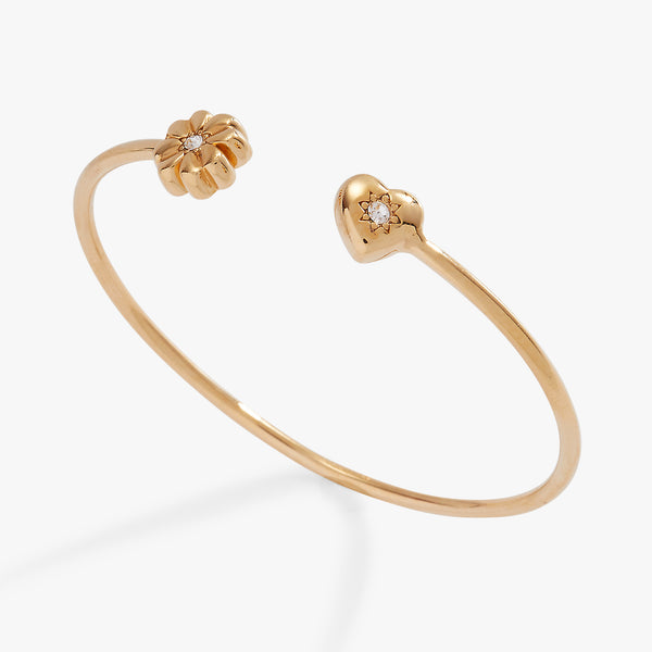Alex And Ani Love & Luck Heart And Clover Flex Cuff