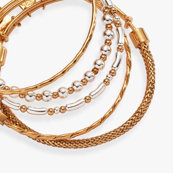 Alex And Ani Set Of 5 Two-Tone Textured Bangles