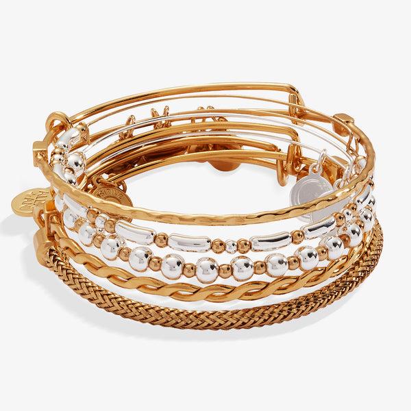 alex and ani Set of 5 Two-Tone Textured Bangles