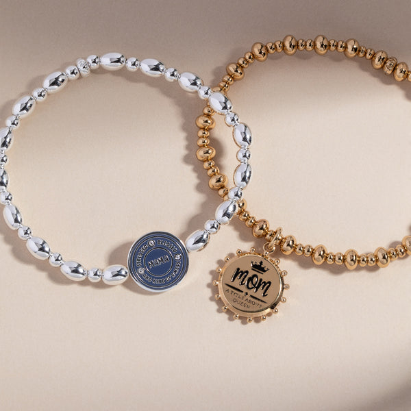 Alex And Ani “Mom A Title Above Queen” Beaded Stretch Charm Bracelet