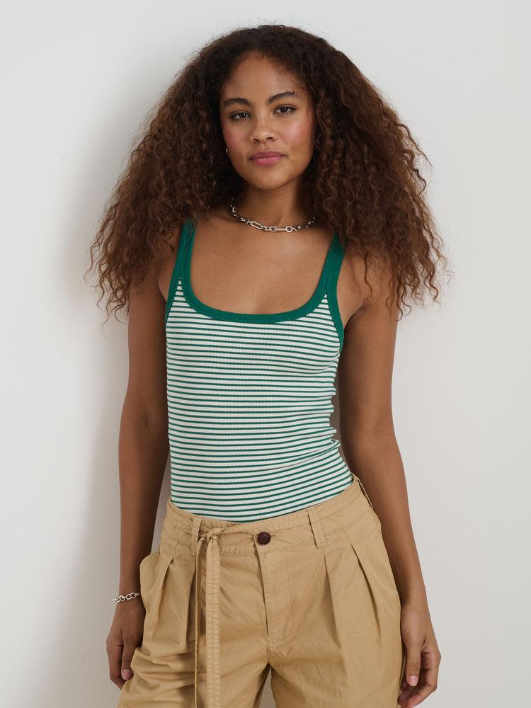 Alex Mill 365 Ribbed Tank Green/Ivory