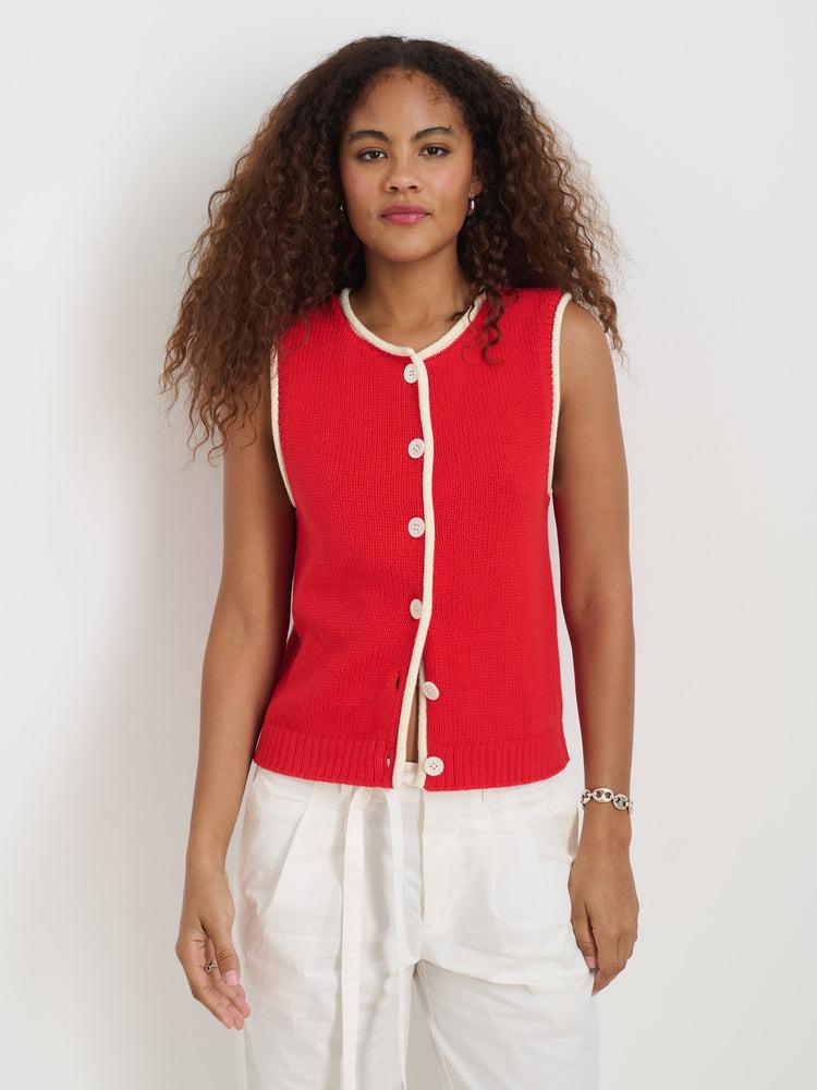 Alex Mill Bridget Tipped Vest In Cotton Red/Ivory