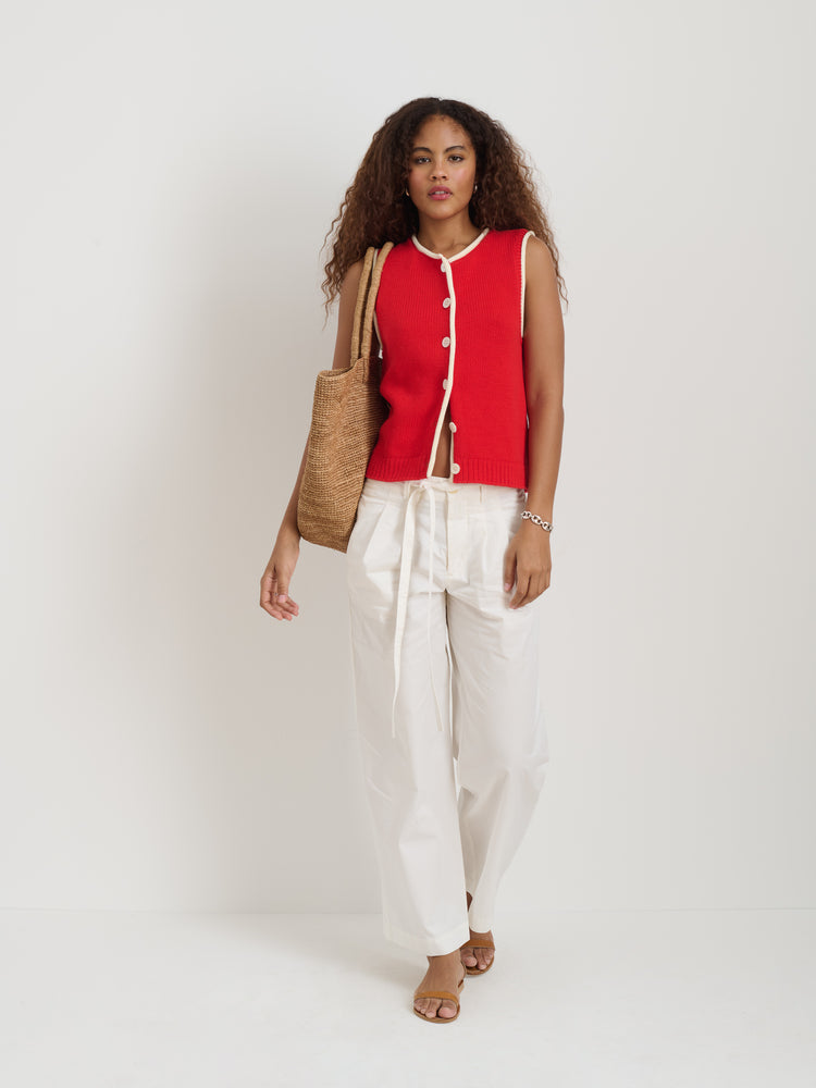 Alex Mill Bridget Tipped Vest In Cotton Red/Ivory