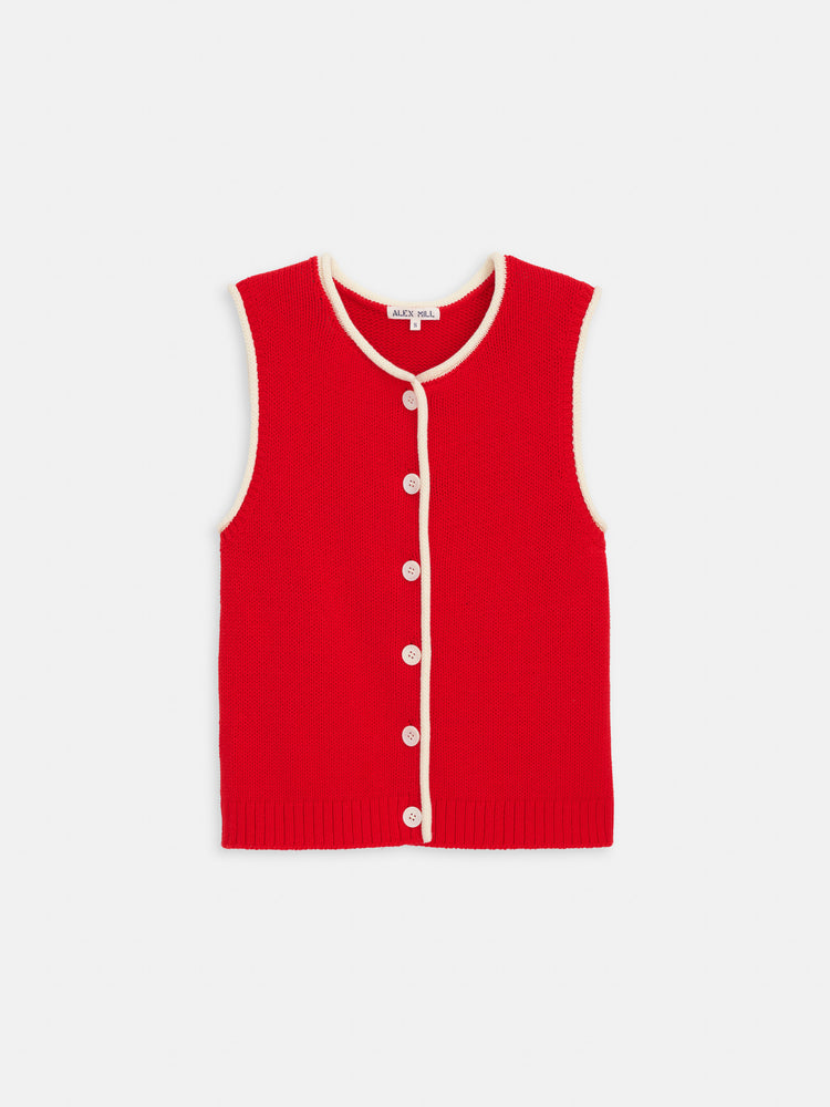 alex mill Bridget Tipped Vest in Cotton Red/Ivory