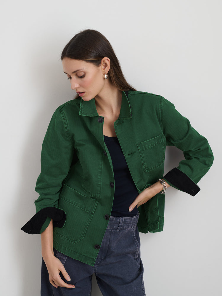 Alex Mill Britt Work Jacket In Herringbone Emerald