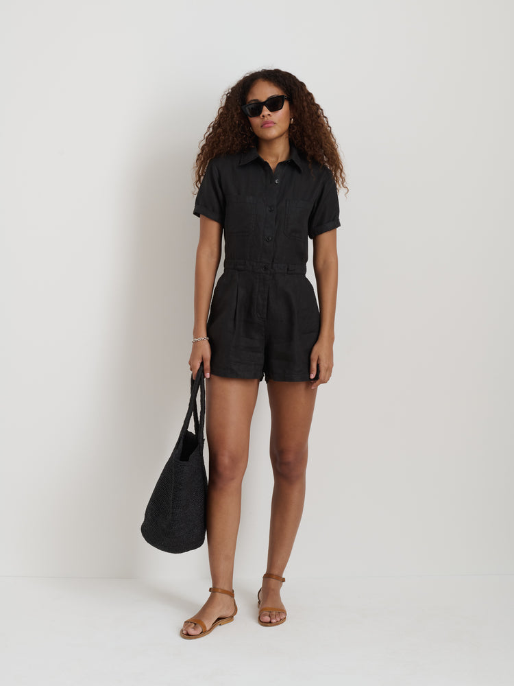 Alex Mill Cassi Romper In Linen Black