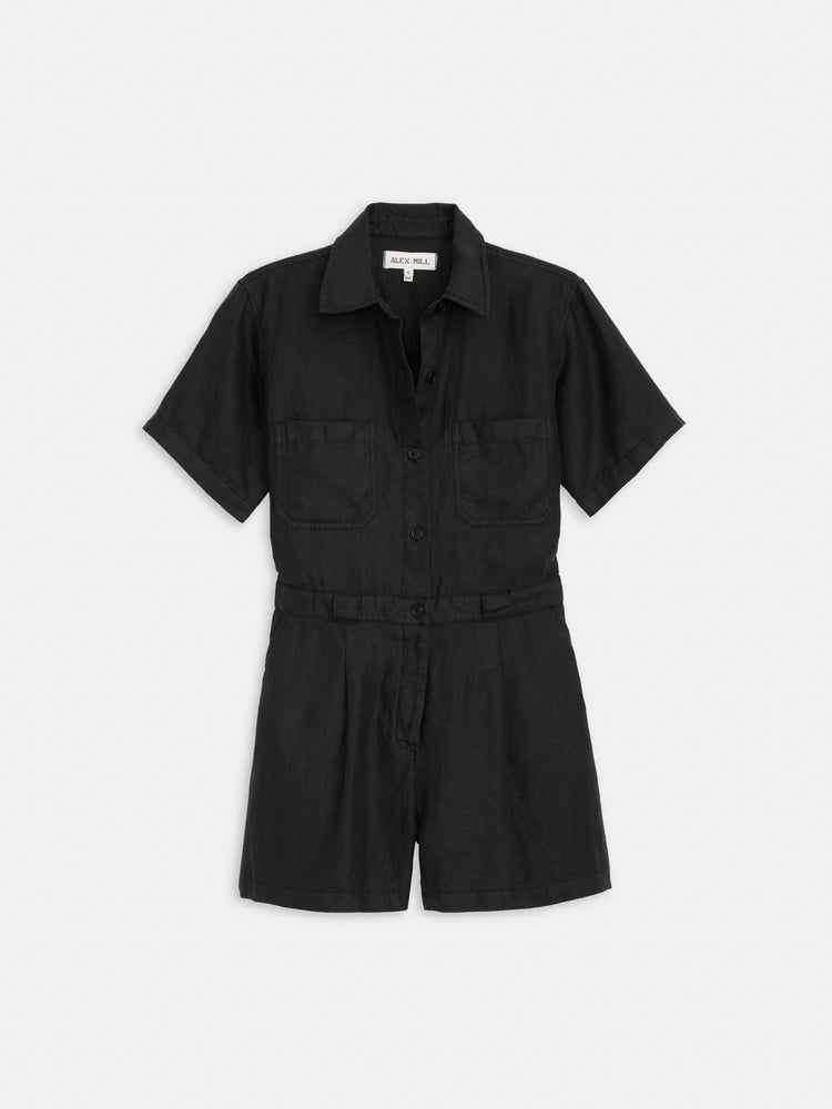 alex mill Cassi Romper In Linen Black