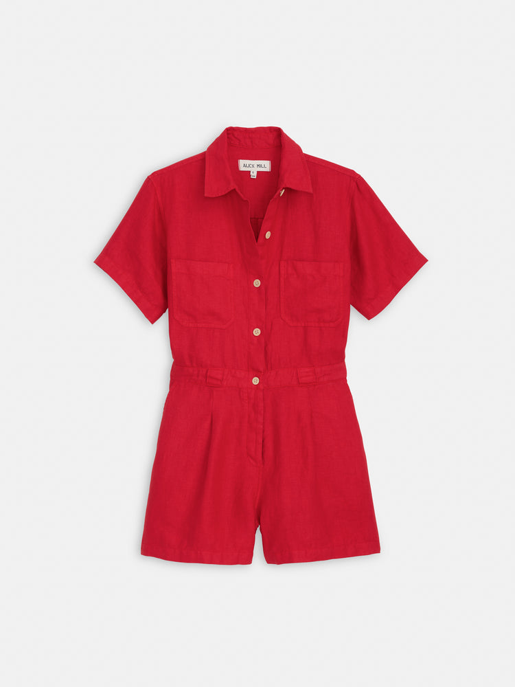 alex mill Cassi Romper In Linen Crimson