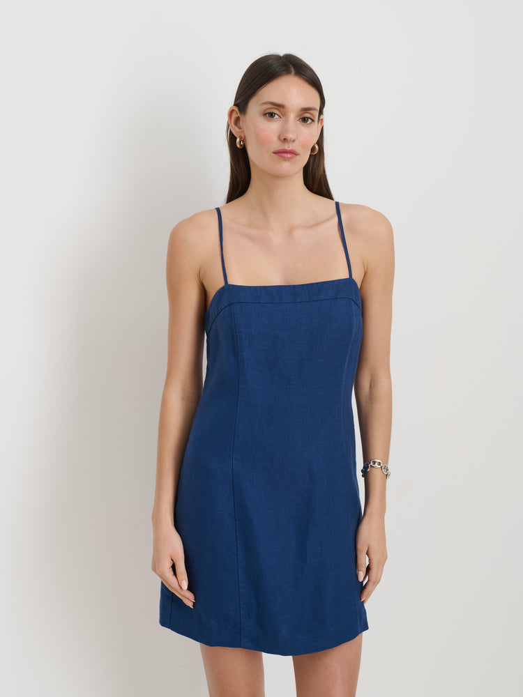 Alex Mill Chloe Dress In Linen Deep Royal