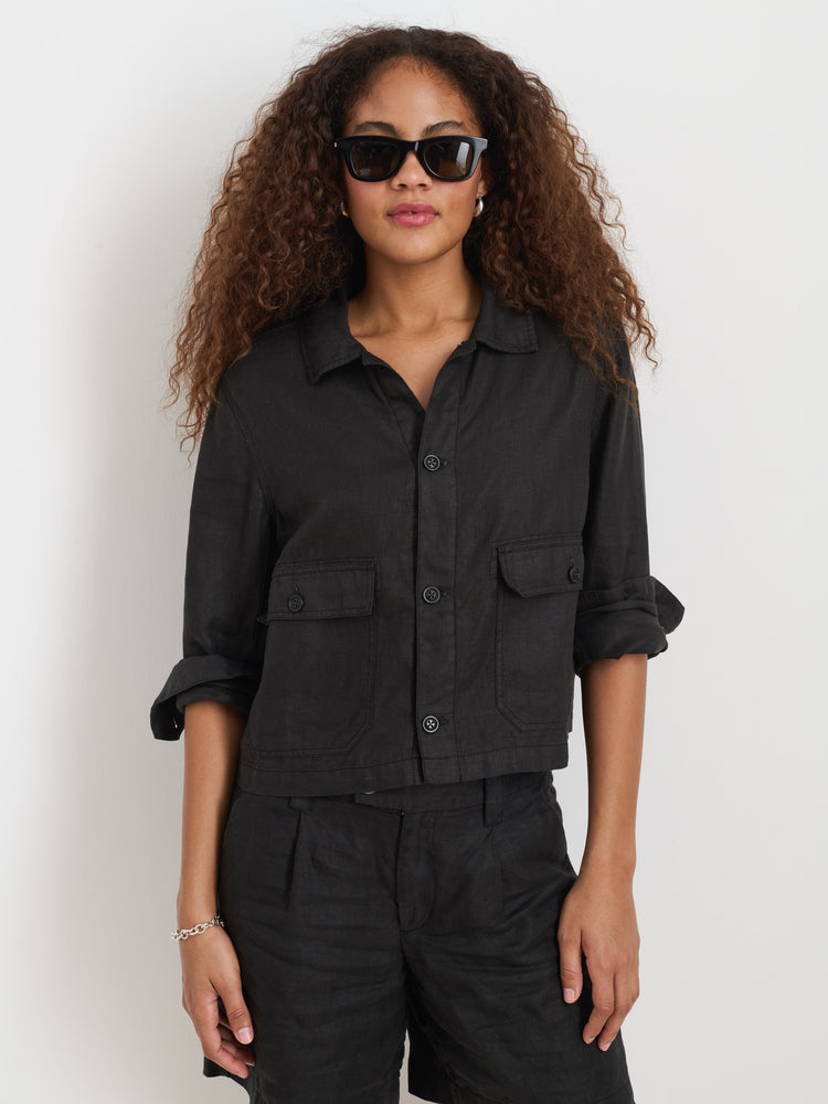 Alex Mill Cropped Work Jacket In Linen Black