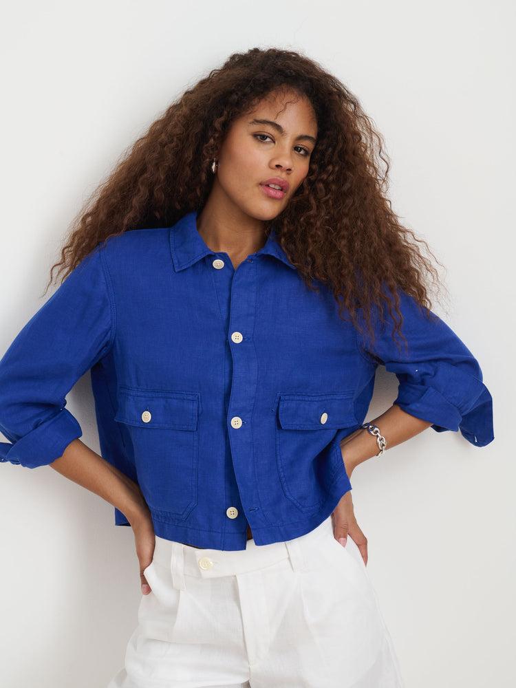 Alex Mill Cropped Work Jacket In Linen Blue