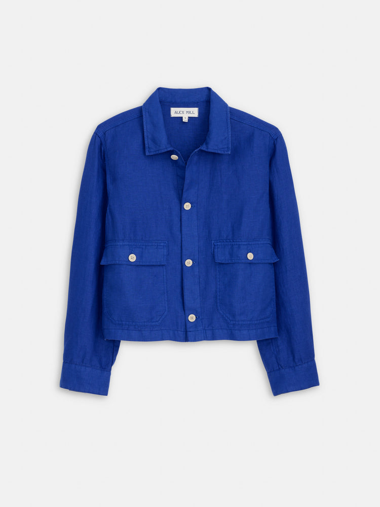 alex mill Cropped Work Jacket In Linen Blue
