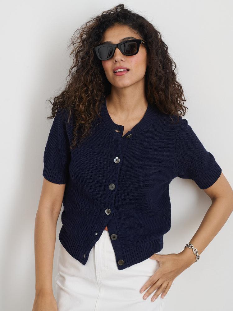 Alex Mill Elle Sweater In Cotton Linen Navy Night