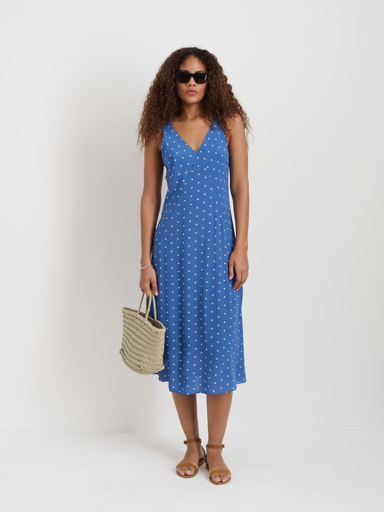 Alex Mill Flora Dress In Dot Blue/White