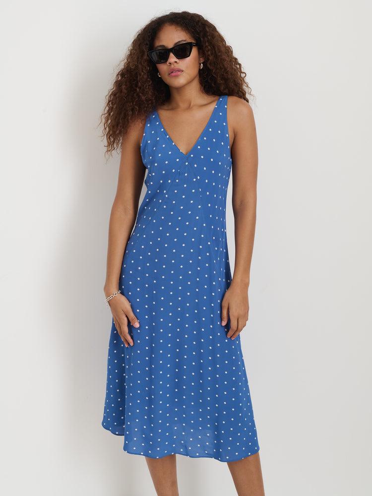 Alex Mill Flora Dress In Dot Blue/White