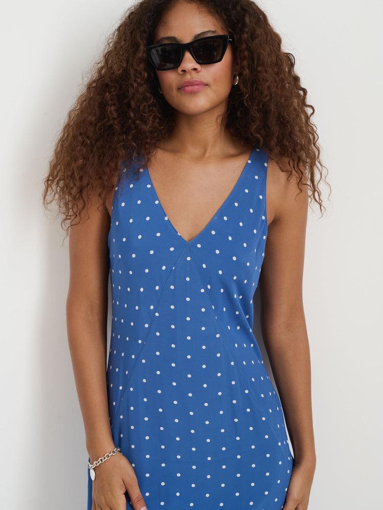 Alex Mill Flora Dress In Dot Blue/White